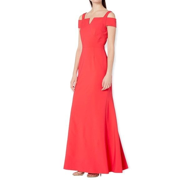 Tahari full length dress cold shoulder red size 10 NWT - Picture 1 of 7
